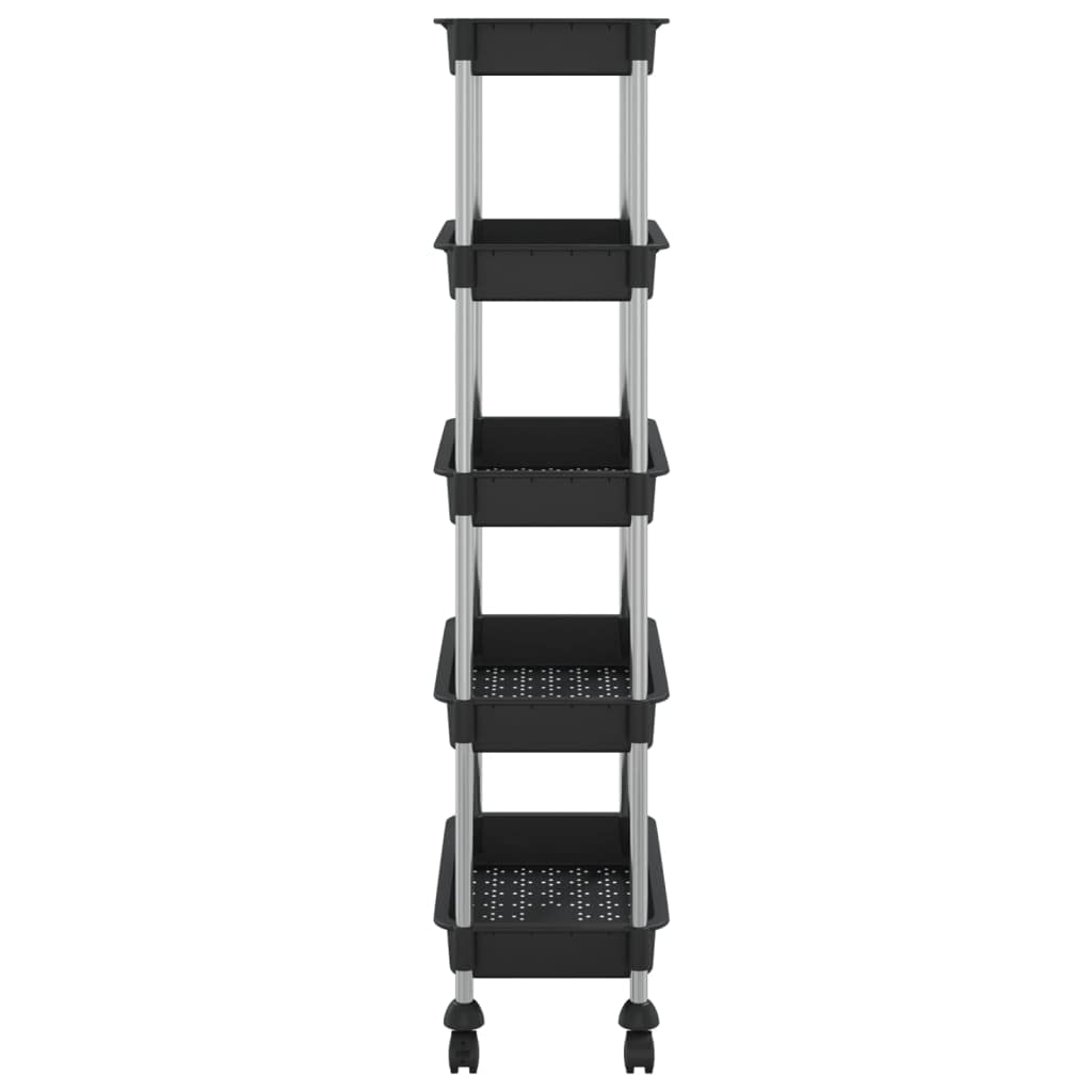 Vidaxl 5-Tier Kitchen Trolley With Removable Baskets- Versatile Organizer- Durable Iron And Abs Material- Black