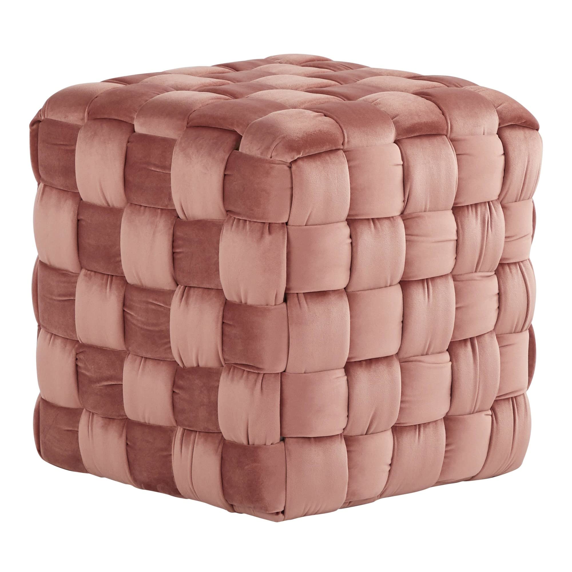 Square Braided 16 Ottoman In Blush Pink Velvet By Lumisource