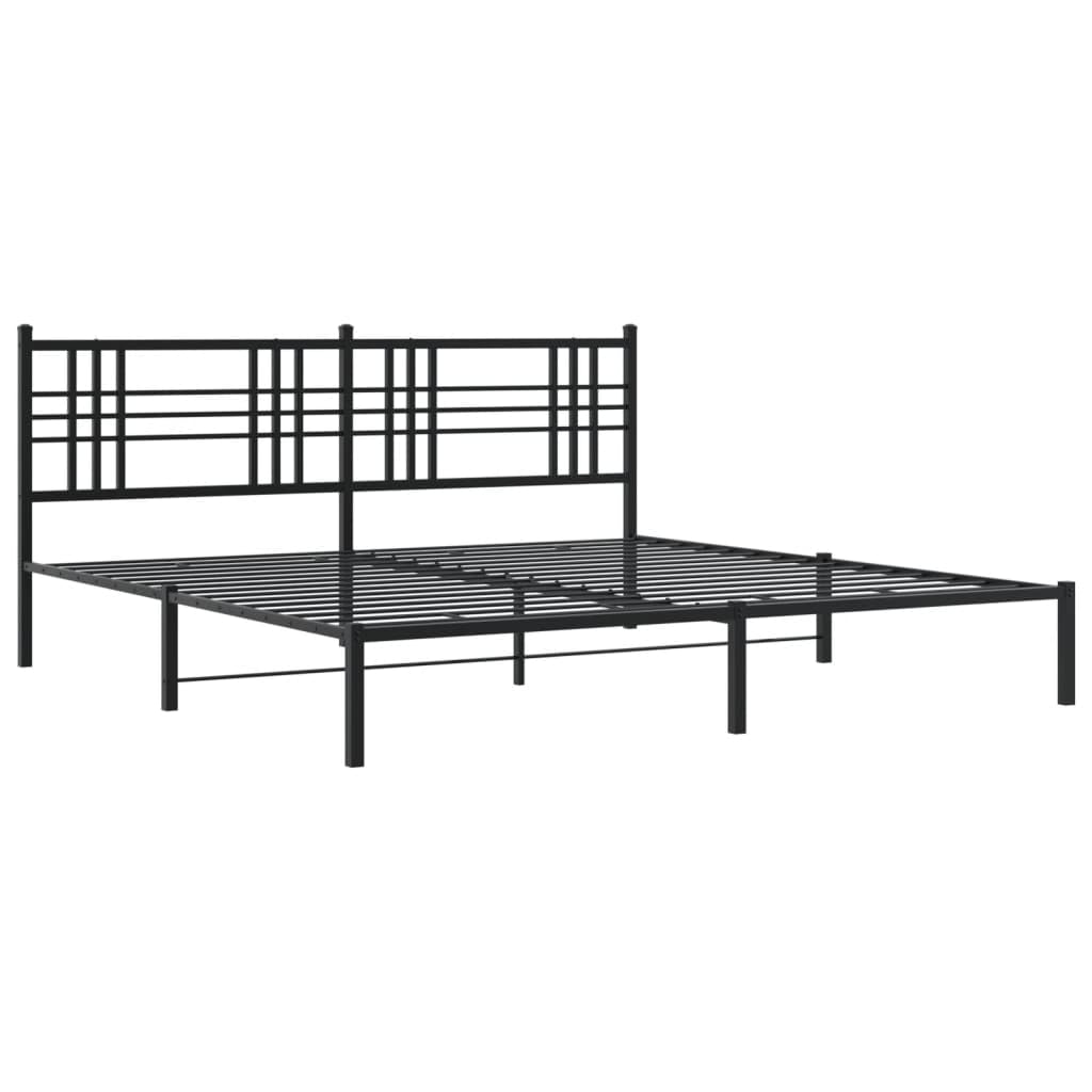 vidaXL Metal Bed Frame King Size with Headboard - Black Powder-Coated Steel - 76"x79.9" - Breathable Mattress Support