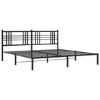 vidaXL Metal Bed Frame King Size with Headboard - Black Powder-Coated Steel - 76"x79.9" - Breathable Mattress Support