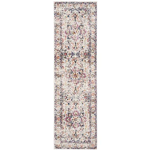 Safavieh Madison Collection 23 X 8 Fuchsia  Ivory Mad603R Oriental Snowflake Medallion Distressed Non-Shedding Living Room Entry