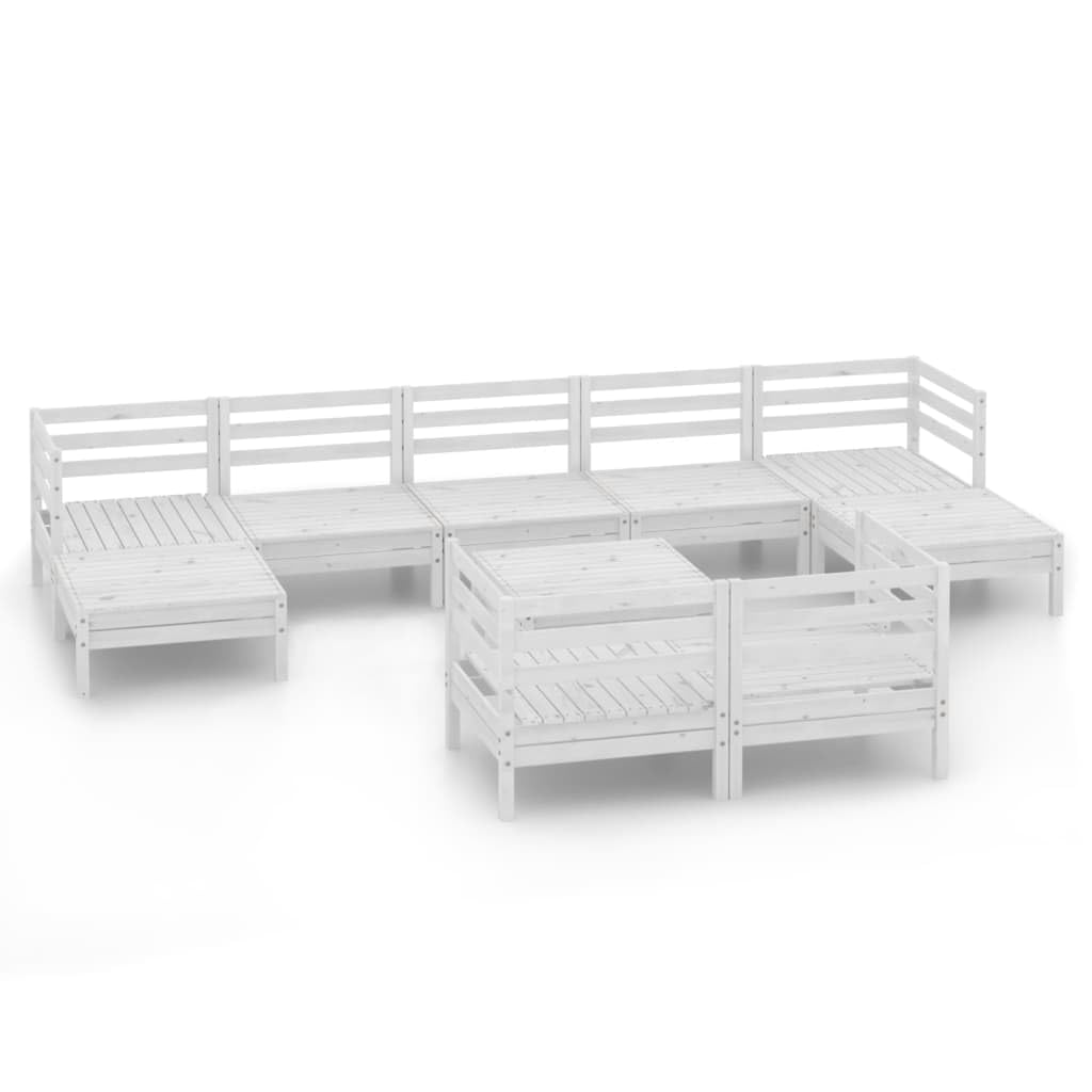 vidaXL 10-Piece Patio Lounge Set in White | Solid Pinewood Material | Durable Outdoor Furniture | Versatile Pallet Design | Includes Corner/Middle Sofas and Tables/Footstools