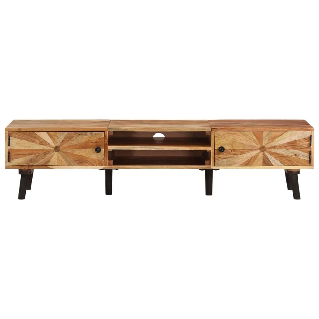 vidaXL Solid Acacia Wood TV Stand 57.1&quot;x13.8&quot;x13.8&quot; - Unique Wooden Television Cabinet with Ample Storage Space, Natural Finish, Elegant Wood Grains