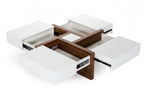 HomeRoots White, Walnut Veneer, MDF, Metal Modern White and Walnut Square Coffee Table with Storage