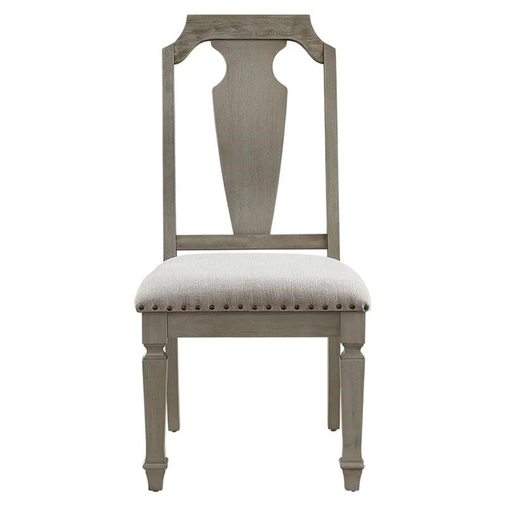 Acme Zumala Fabric Upholstery Side Chair in Beige and Weathered Oak (Set of 2)