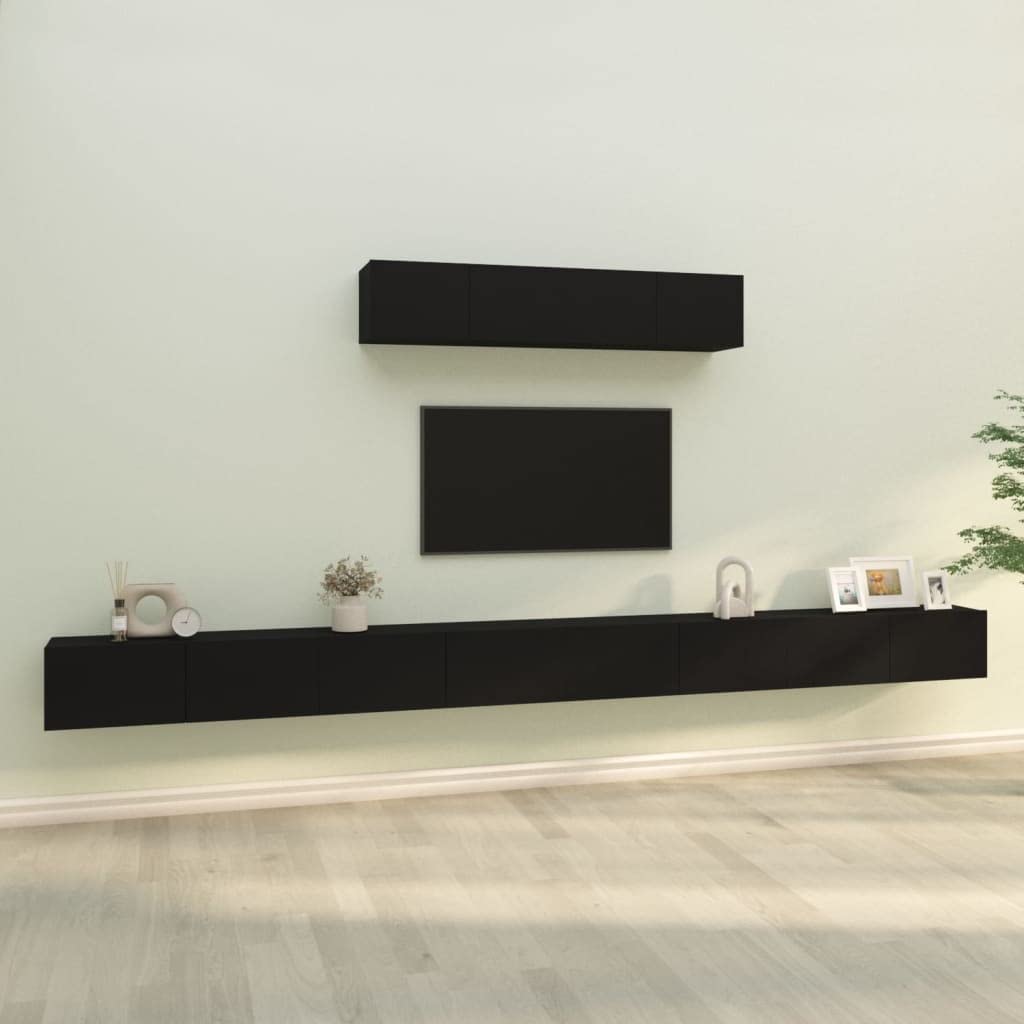 vidaXL Modern Engineered Wood TV Stand Set, Black 6 Piece TV Cabinet Set with Ample Storage, California Proposition 65 Warning - Suitable for Large Screen TVs