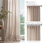 Jinchan Linen Blend Curtains For Living Room 120 Inch Length Extra Long Taupe Curtains Rustic Farmhouse Curtains Back Tab Semi Sheer Light Filtering Drapes Bedroom Window Curtain Set 2 Panels