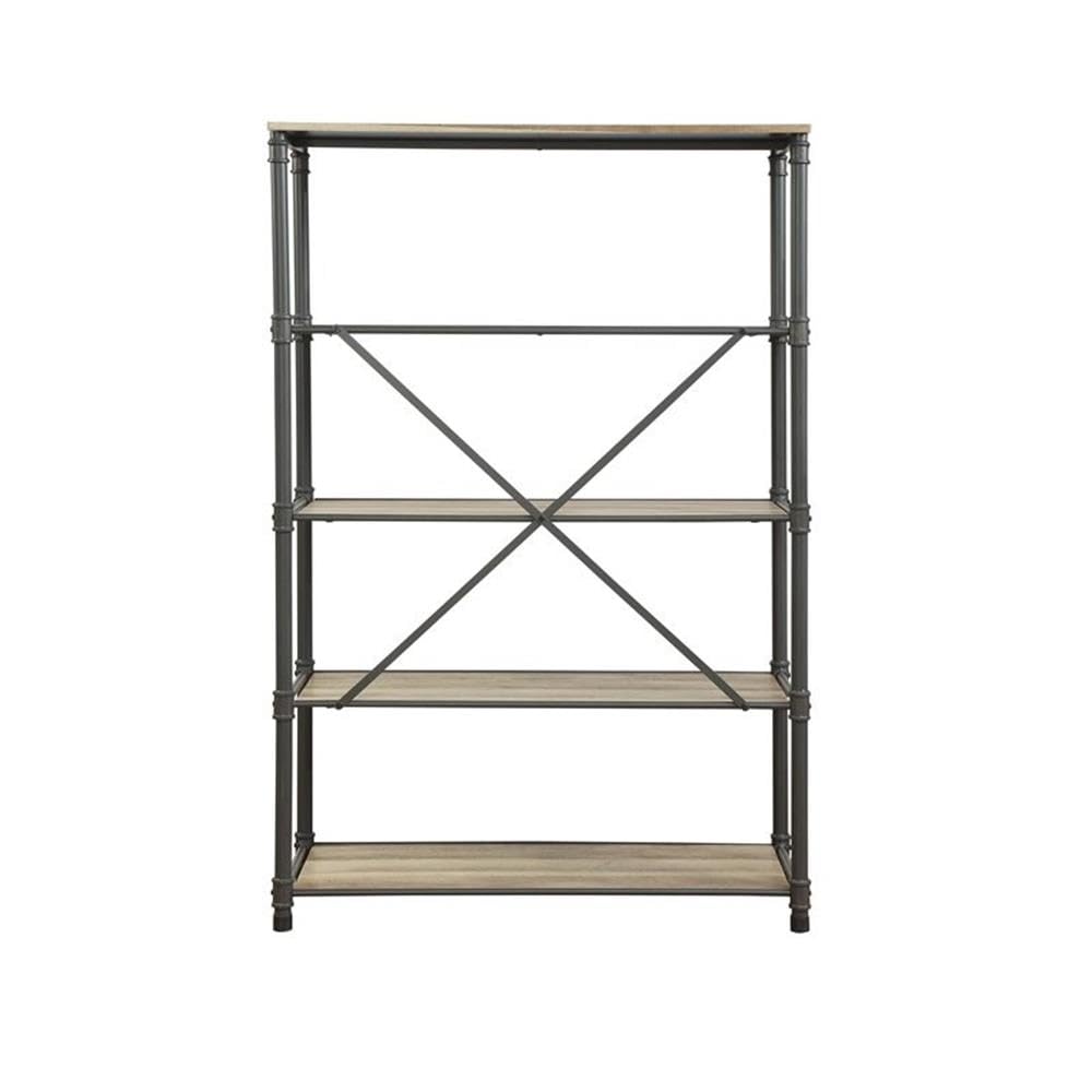 Acme Itzel 4-Tier Metal Frame Bookshelf in Sandy Gray and Oak