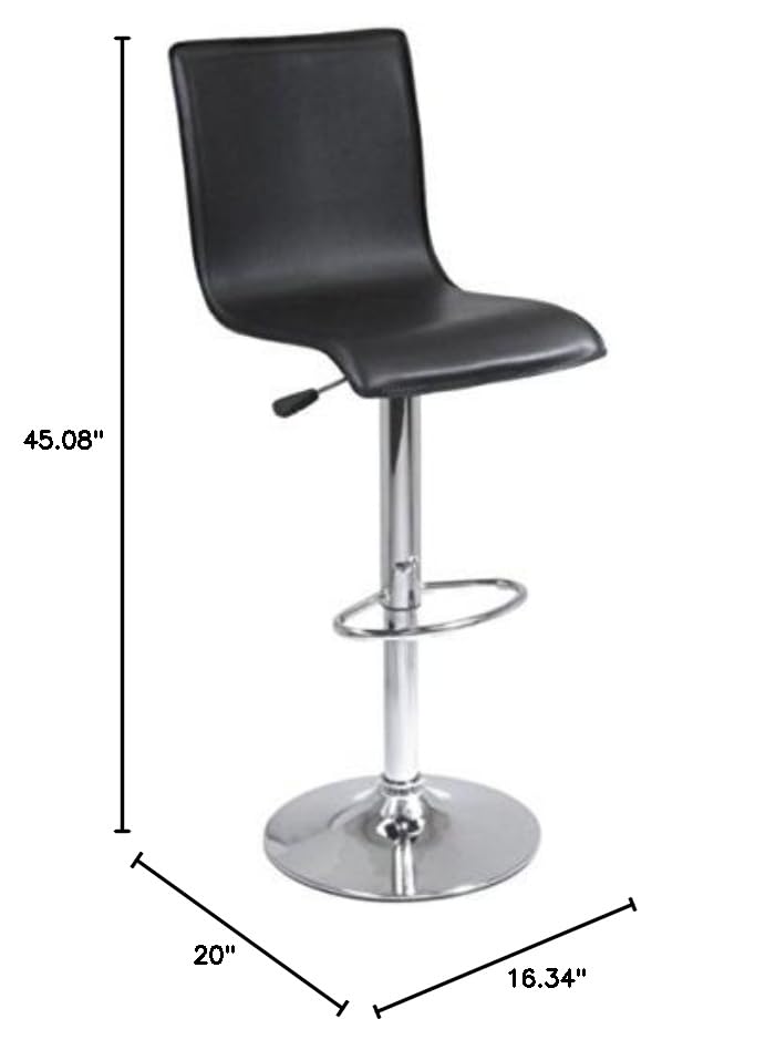 Ergode Wood High Back Airlift Swivel Stool: Black Faux Leather, 360° Swivel, Adjustable Height, Footrest. Durable, Easy Assembly. 16.7 lbs
