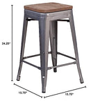 Flash Furniture Lincoln 24' High Backless Clear Coated Metal Counter Height Stool With Square Wood Seat