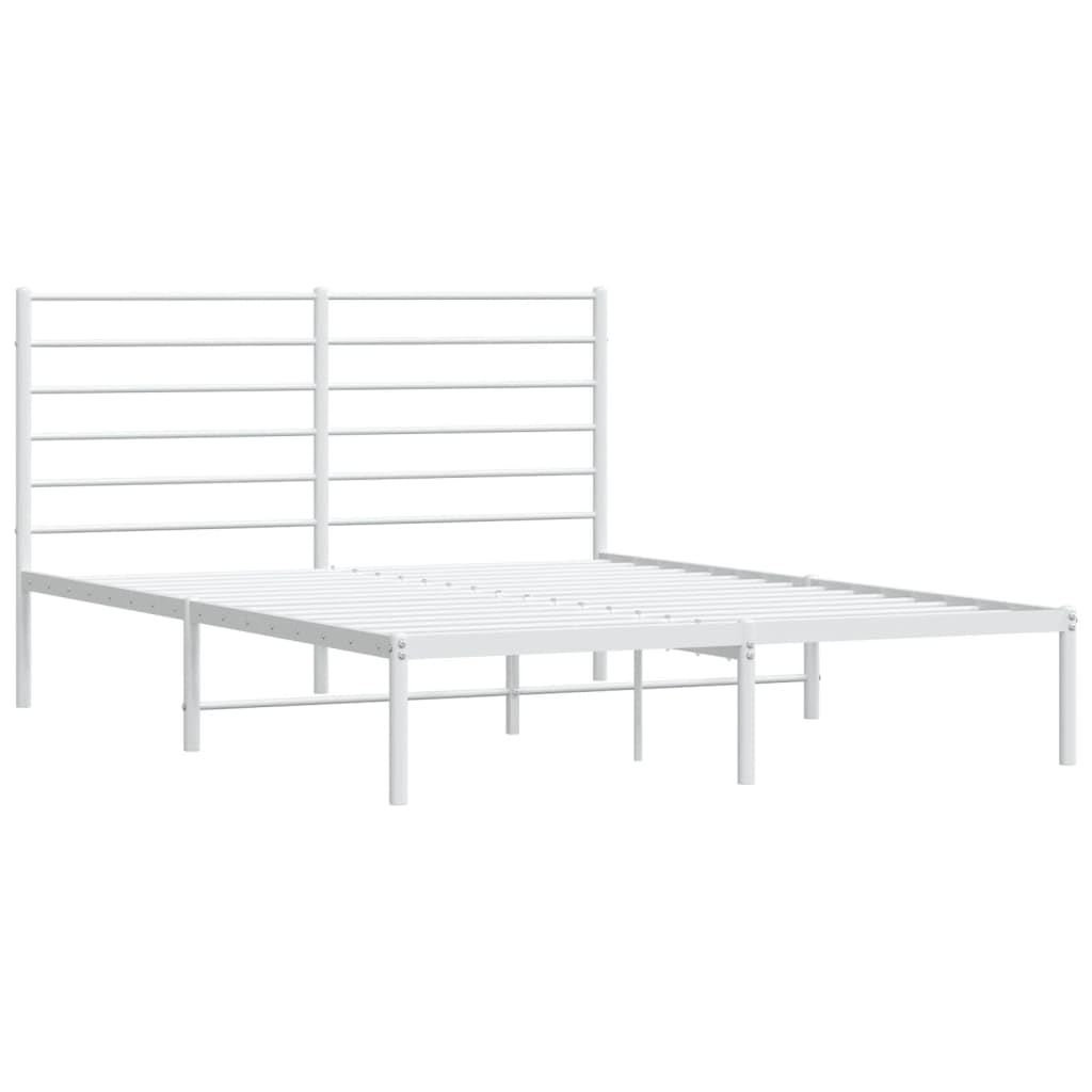 vidaXL 12 Inch Queen Metal Bed Frame with Headboard, No Box Spring Needed, Noise Free Platform Bed Frame with Steel Slats, Easy Assembly, Under Bed Storage, Minimalist, White