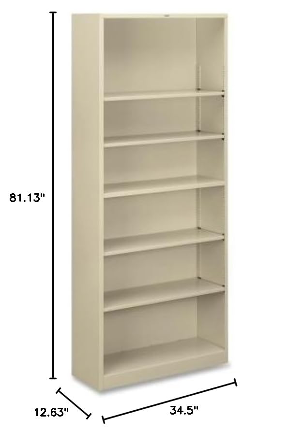 Hon Steel Bookcases-6 Shelf Metal Bookcase, 34-1/2"X12-5/8"X81-1/8", Putty