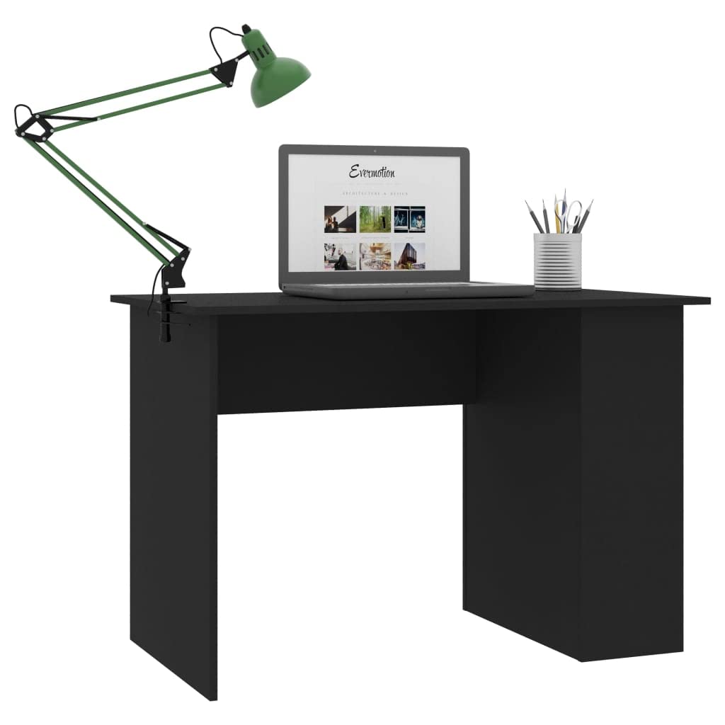 vidaXL Modern Desk with 2 Shelves - Compact Workspace Solution Perfect for Office or Study Area - Black Engineered Wood - 43.3&quot;x23.6&quot;x28.7&quot;