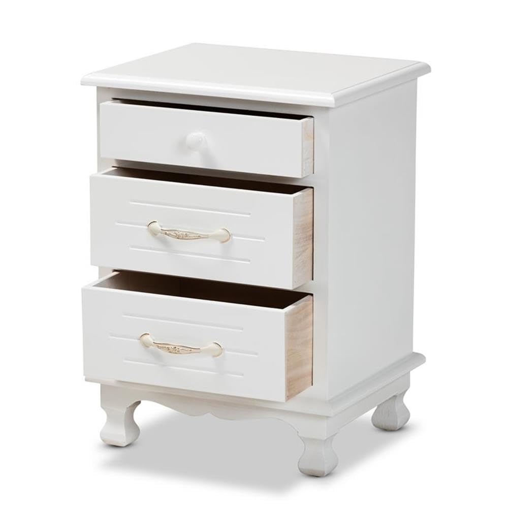 Baxton Studio Layton Classic and Traditional White Finished Wood 3-Drawer Nightstand