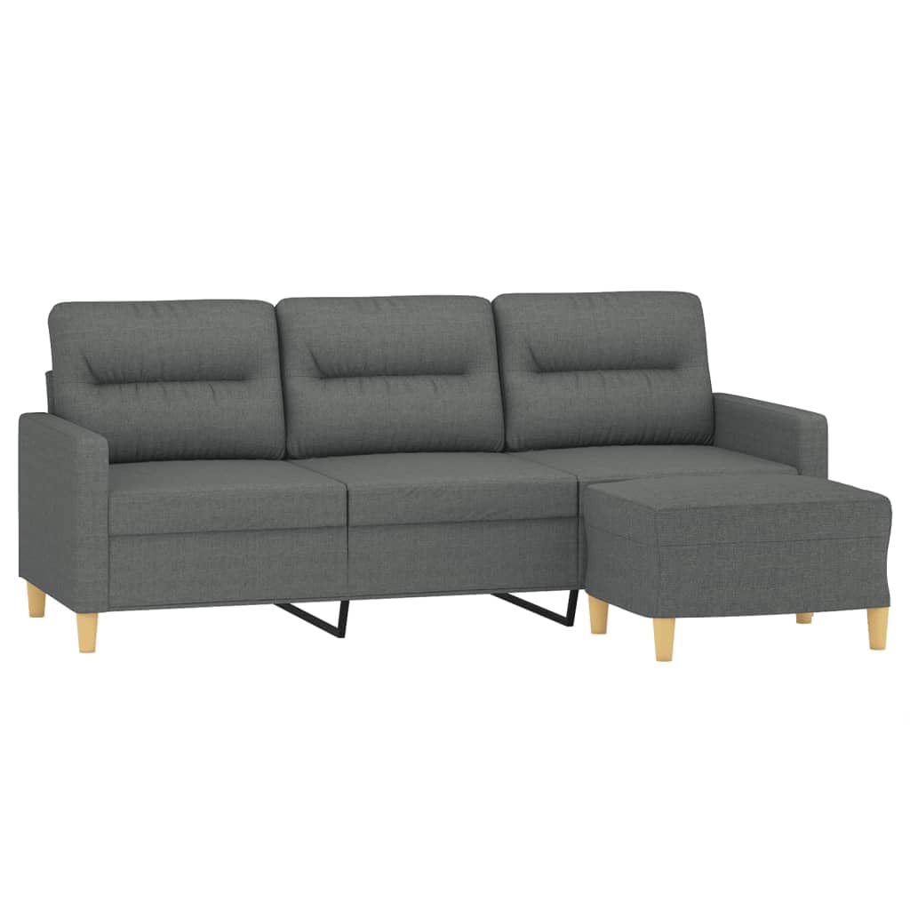 vidaXL Dark Gray 3-Seater Sofa with Footstool – Comfortable and Durable Fabric with Robust Frame for Living Room, Lounge or Office