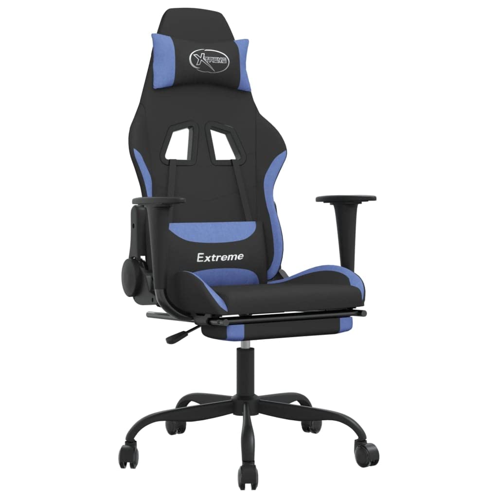 Vidaxl Gaming Chair With Footrest; Black And Blue Fabric; Adjustable Backrest And Seat; For Comfortable Gaming Sessions; Showing California Proposition 65 Warning; With Foam Filled Material