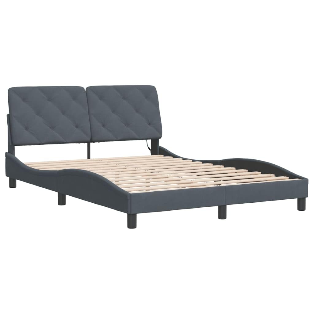 vidaXL Full-Size Dark Gray Velvet Bed Frame with LED Lights, Modern Design with Metal and Pine Wood Structure – 81.9 x 55.9 x 29.3