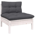 vidaXL Solid Pinewood Patio Middle Sofa - Modular Outdoor Lounge Furniture with Cushions - White and Anthracite