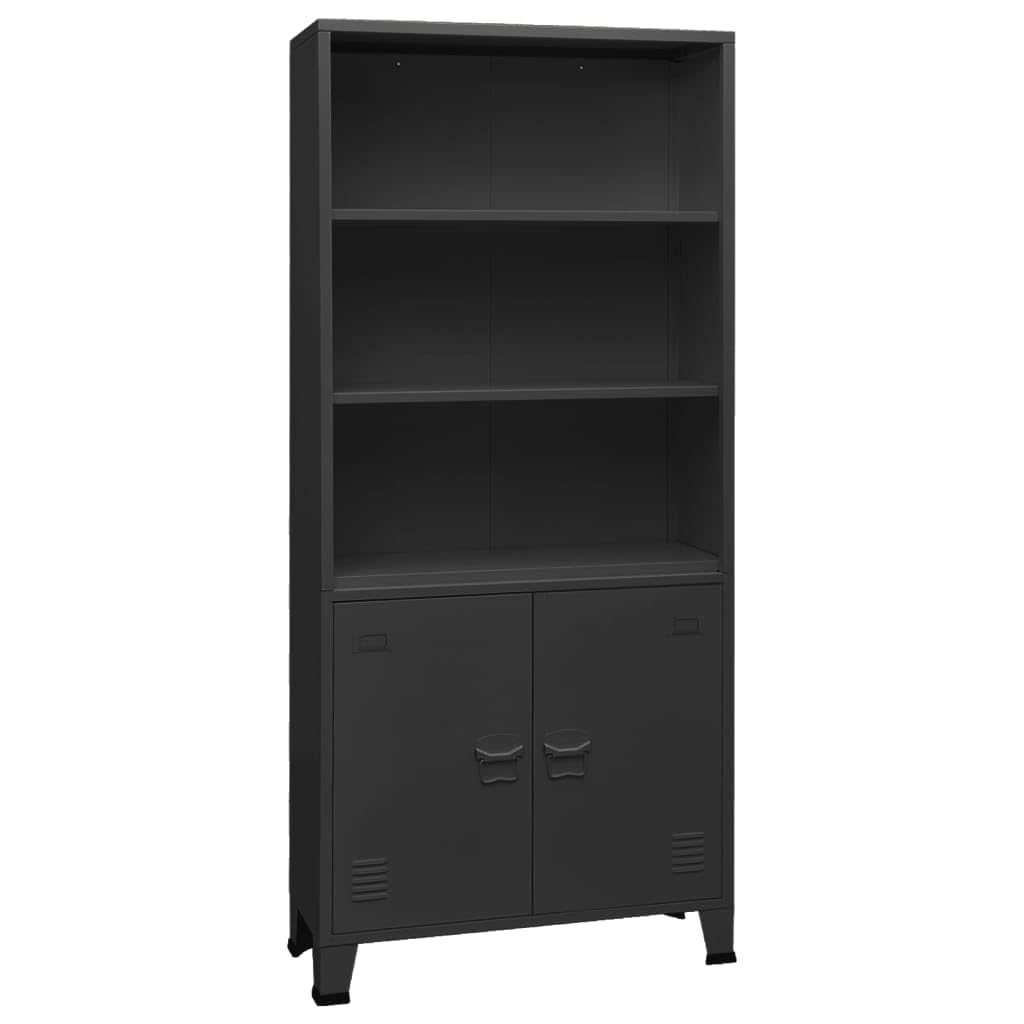 vidaXL Industrial Bookshelf in Anthracite Steel – Freestanding Storage Solution with Shelves and Doors for Home and Office Use.