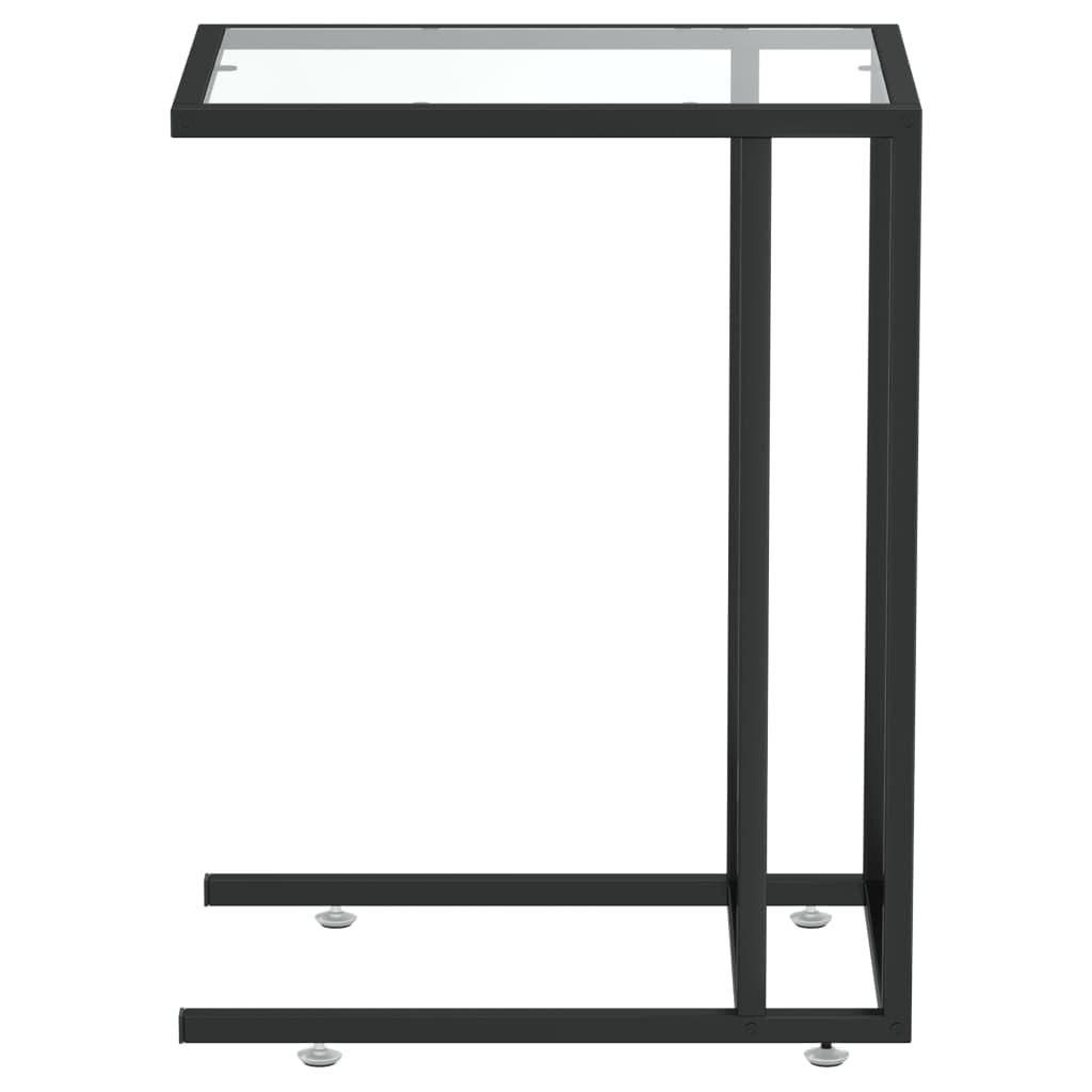 vidaXL Stylish Computer Side Table - Transparent Black, Tempered Glass and Powder-Coated Iron - Home Office Living Room Furniture