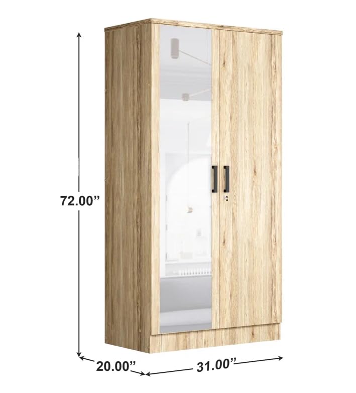 Woodpeckers Furniture And Mattress 2 Doors Wardrobe Mirrored Door (Natural Oak)