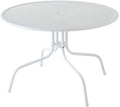 Crosley Furniture Griffith Retro Metal Round Outdoor Dining Table with Umbrella Hole for Outside Patio, Alabaster White
