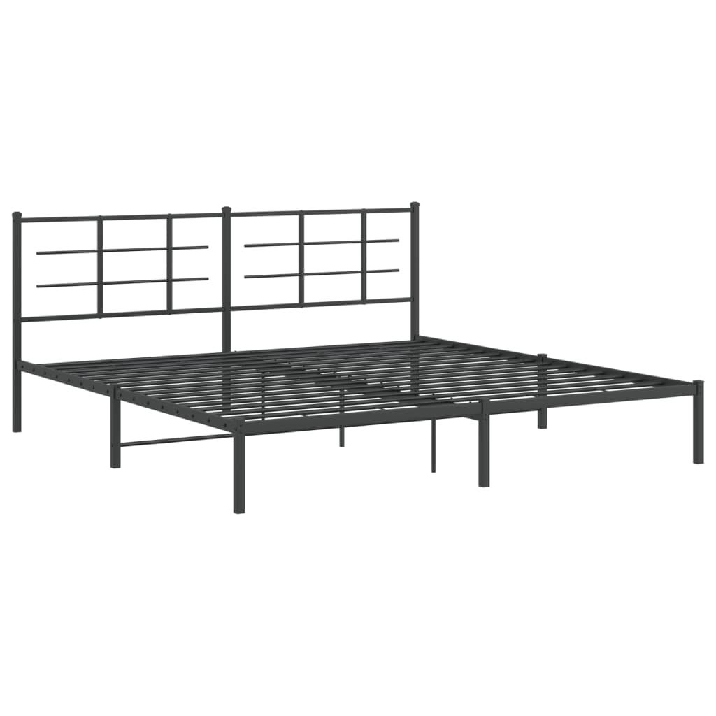 vidaXL Elegant King Metal Bed Frame-Black Powder-Coated Steel-Modern Bedroom Furniture with Headboard-81.5x78x35.4