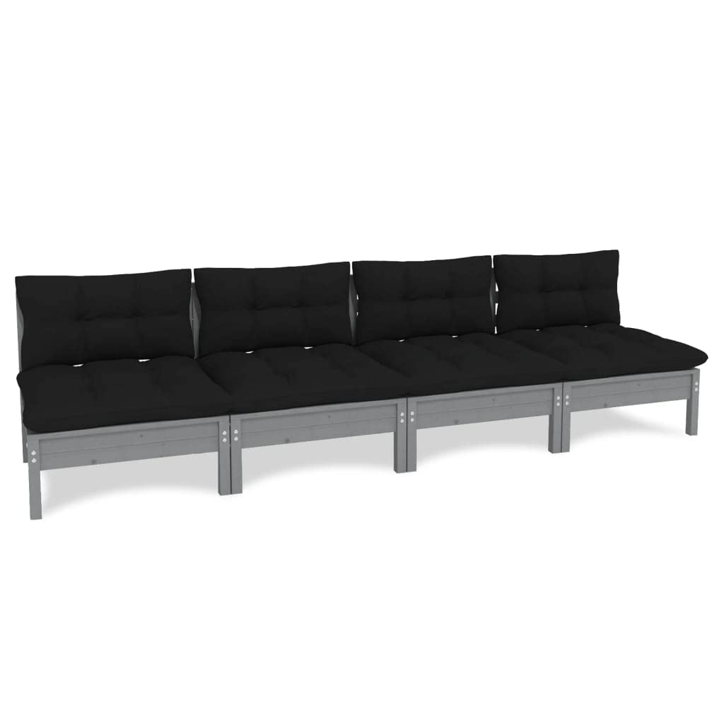 Solid Pinewood 4-Seater Patio Sofa with Anthracite Cushions - Thumbnail 2