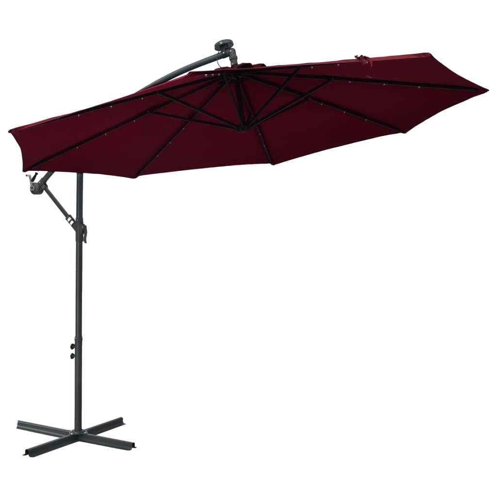 YAFF Cantilever Umbrella with LED Lights and Steel Pole Wine Red