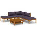 vidaXL Solid Acacia Wood Patio Lounge Set 6 Piece with Cushion Outdoor Garden Terrace Yard Balcony Wooden Sofa Seating Seat Sitting Chair Furniture