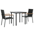 Vidaxl Patio Dining Set 3-Piece - Black Textilene Fabric & Steel - 31.5" Square Tempered Glass Tabletop - Outdoor Furniture For Garden, Patio, Deck