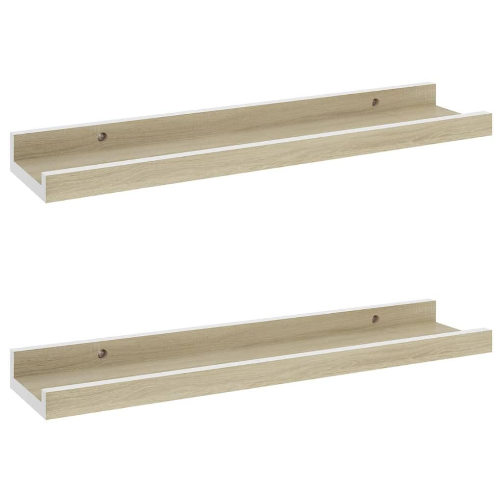 vidaXL Wall Mounted Shelves 2 pcs in White and Sonoma Oak, Decorative Storage Space 15.7x3.5x1.2 inches