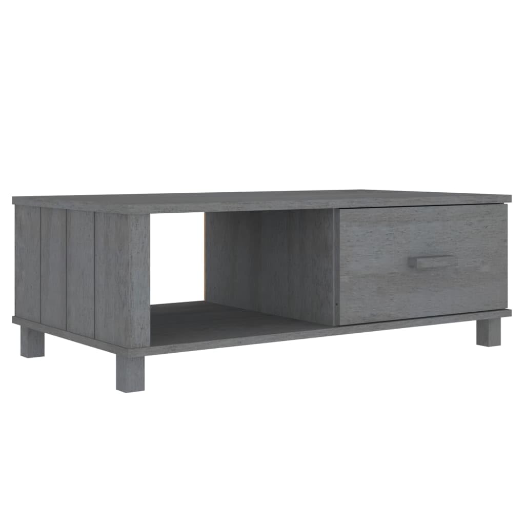 vidaXL Solid Pinewood Coffee Table HAMAR with Storage Drawer and Compartment, Versatile Home Furniture, Dark Gray, 39.4x21.7x13.