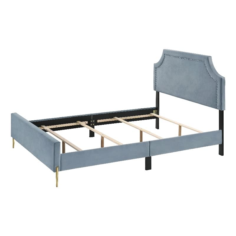 Acme Milla Eastern King Bed in Light Blue Velvet