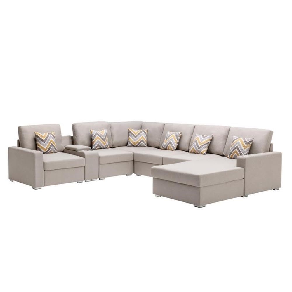 Lilola Home Nolan Beige Linen Fabric 6Pc Reversible Sectional Sofa - Thumbnail 4