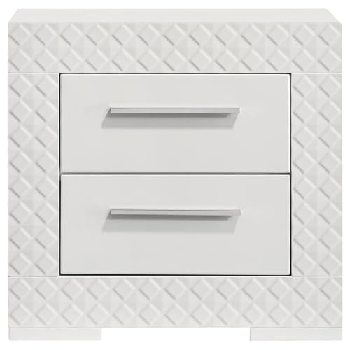 Coaster Home Furnishings Ives Contemporary Wood 2-Drawer Bedroom Nightstand Bedside Table Organizer Unit White High Gloss 224942