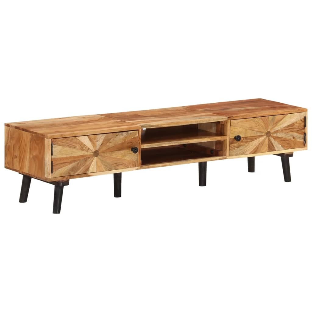 vidaXL Solid Acacia Wood TV Stand 57.1&quot;x13.8&quot;x13.8&quot; - Unique Wooden Television Cabinet with Ample Storage Space, Natural Finish, Elegant Wood Grains