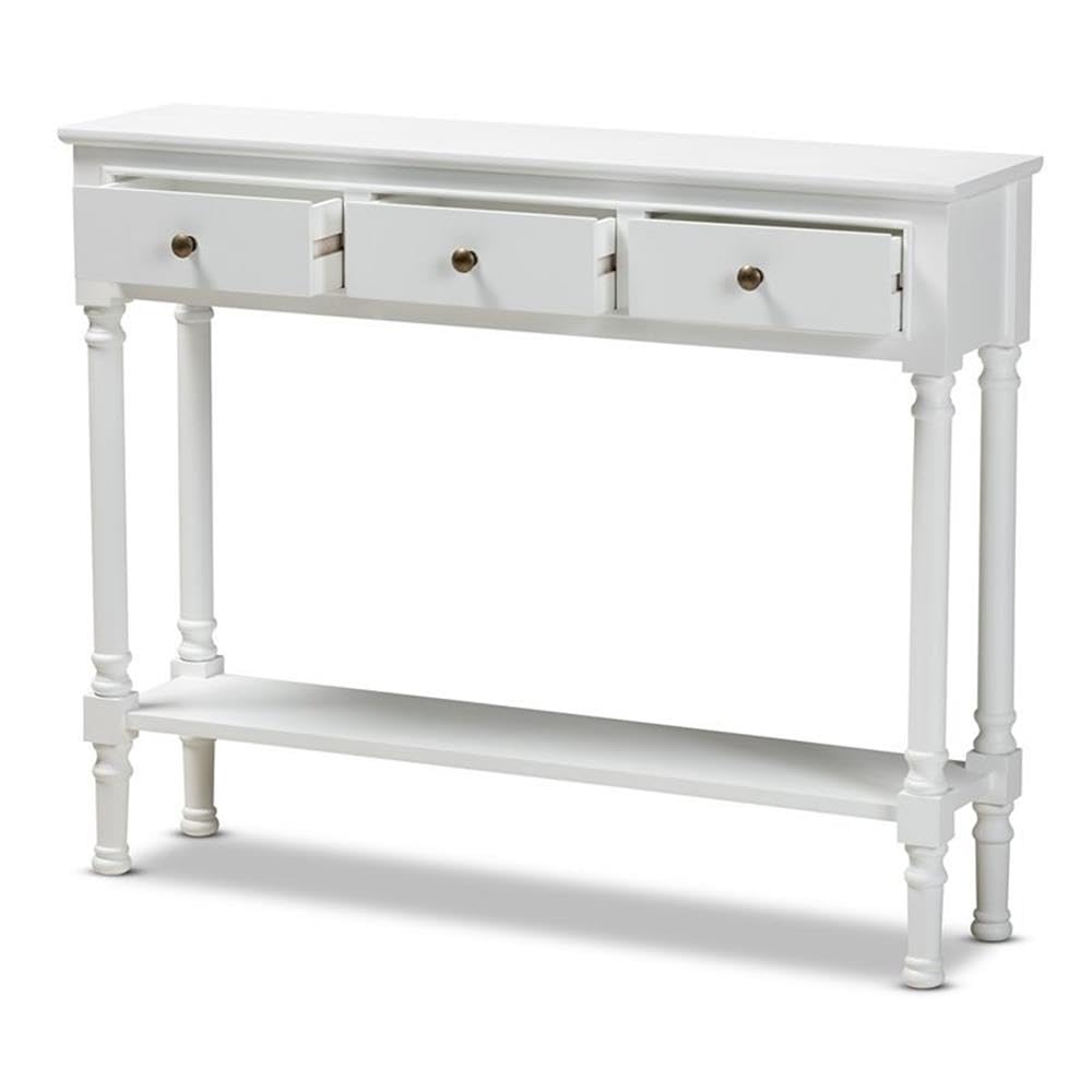 Baxton Studio Calvin Classic and Traditional French Farmhouse White Finished Wood 3-Drawer Entryway Console Table