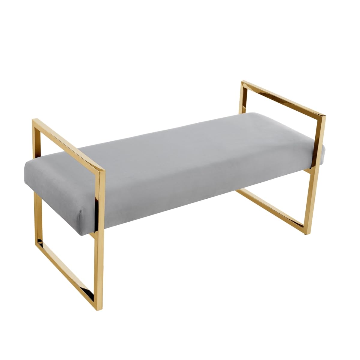 HomeRoots 530648 21 in. Gray & Gold Upholstered Velvet Bench