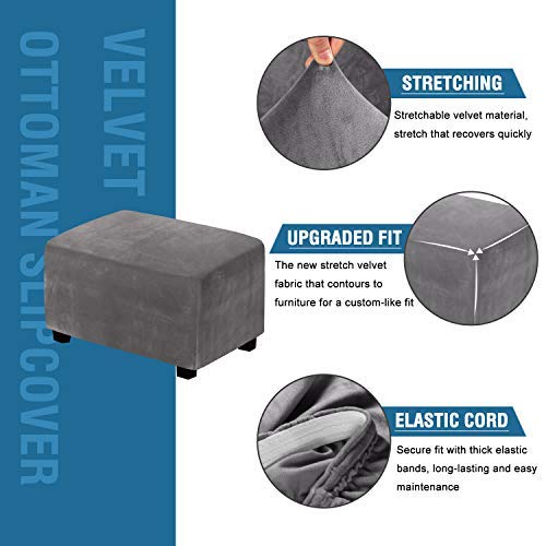 H.Versailtex Real Velvet Plush 1 Piece Form Fit Stretch Rectangle Folding Storage Covers Ottoman Slipcovers Removable Footstool