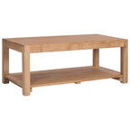 vidaXL Rustic Solid Wood Teak Coffee Table - Rectangular Brown Wooden Farmhouse Table with Shelf for Living Room, Lounge or Office