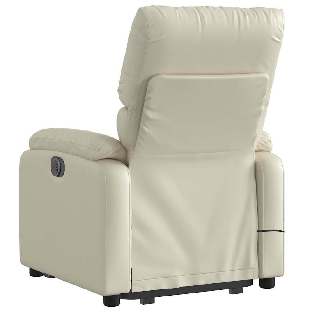 vidaXL Cream Faux Leather Stand Up Massage Recliner - Power Lift Armchair, 135-Degree Manual Recline, Vibration Massage Feature for Living Room, Office, and Bedroom Comfort