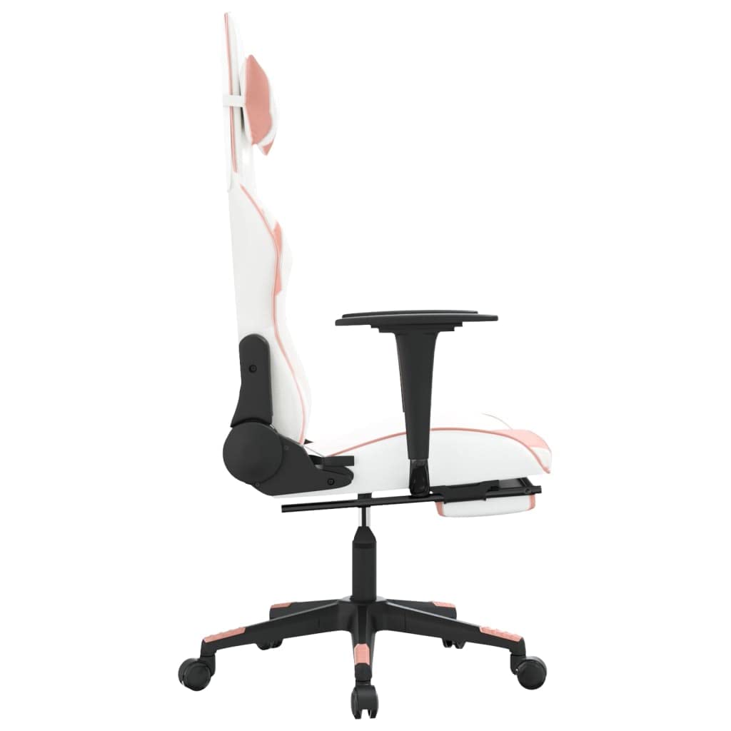 vidaXL Adjustable Gaming Chair with Footrest, Stain-Resistant Faux Leather - Comfort, Style, and Functionality in White and Pink