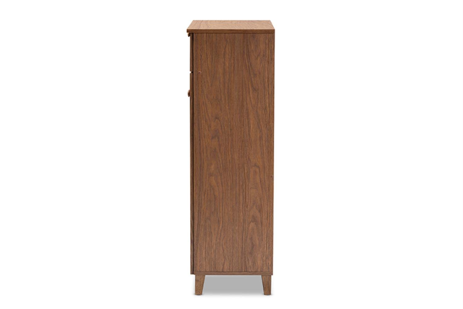 Baxton Studio Coolidge Modern and Contemporary Walnut Finished 5-Shelf Wood Shoe Storage Cabinet with Drawer
