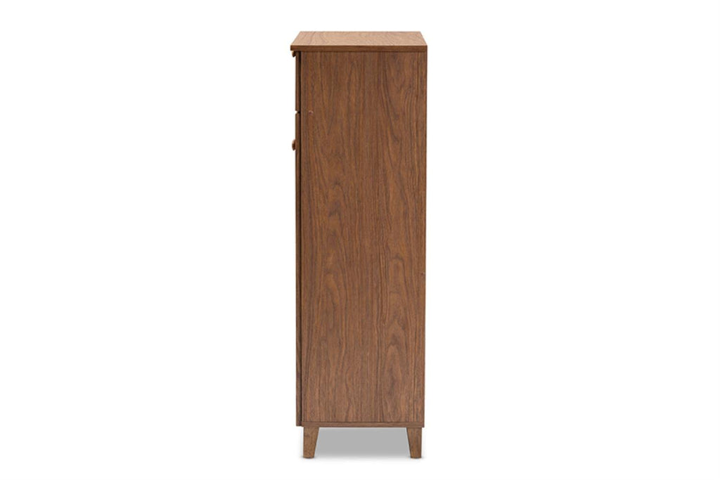 Baxton Studio Coolidge Modern and Contemporary Walnut Finished 5-Shelf Wood Shoe Storage Cabinet with Drawer