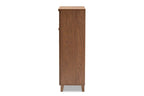 Baxton Studio Coolidge Modern and Contemporary Walnut Finished 5-Shelf Wood Shoe Storage Cabinet with Drawer