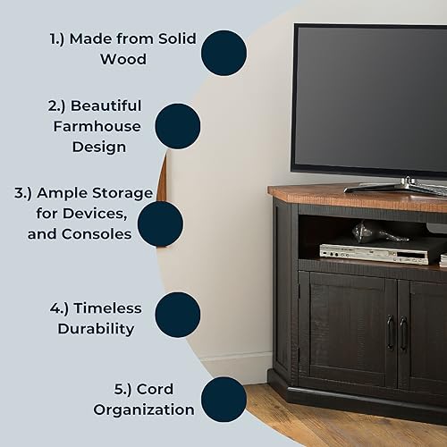 Martin Svensson Home Rustic Corner Tv Stand, Antique Black And Honey Tobacco