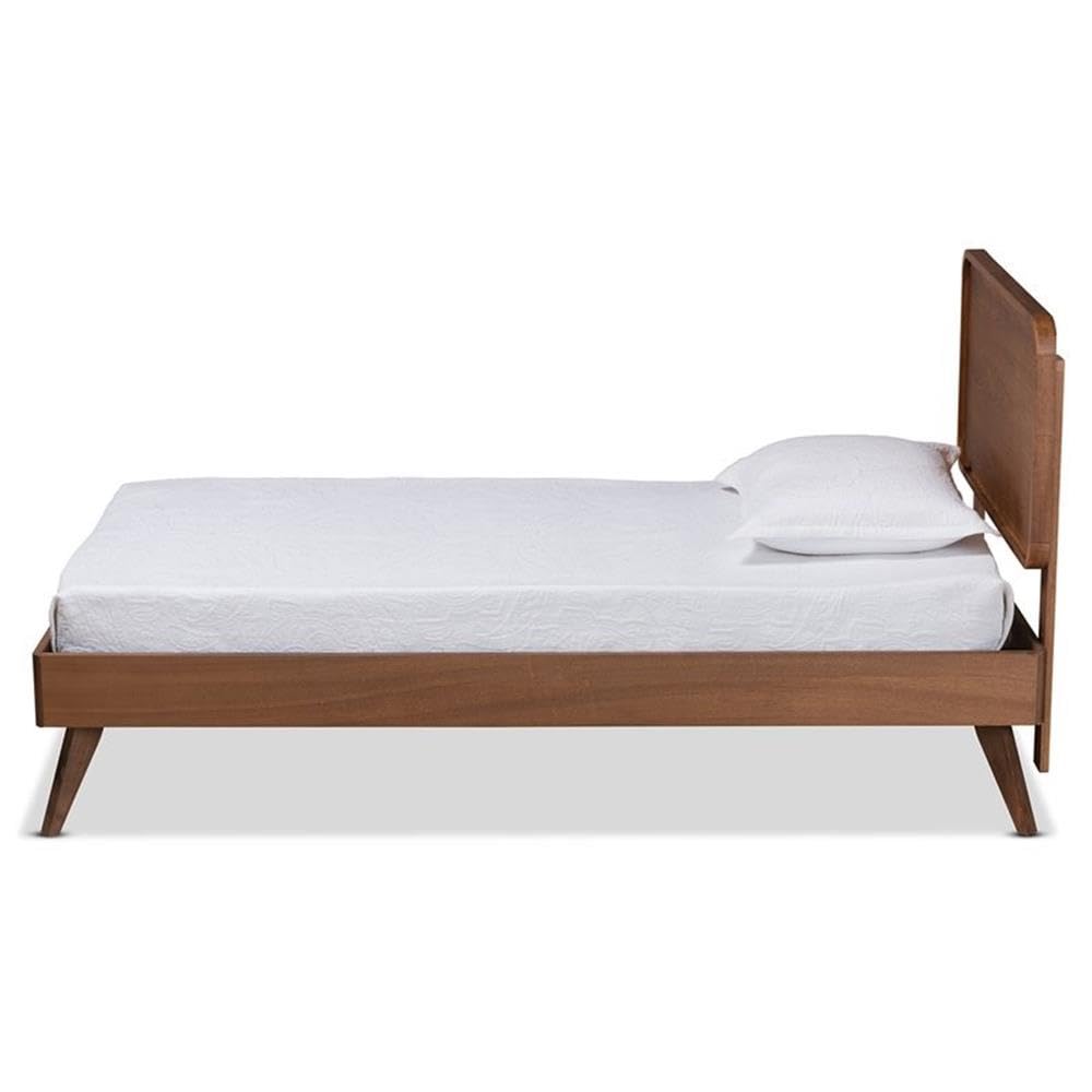 Baxton Studio Leola Mid-Century Modern Transitional Walnut Brown Finished Wood Twin Size Platform Bed