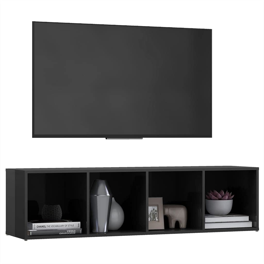 vidaXL TV Cabinet High Gloss Gray 56.1&quot;x13.8&quot;x14.4&quot; Chipboard