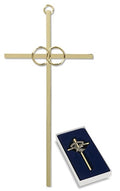 Interlocking Wedding Rings 8 Inch Brass Cross in Gift Box